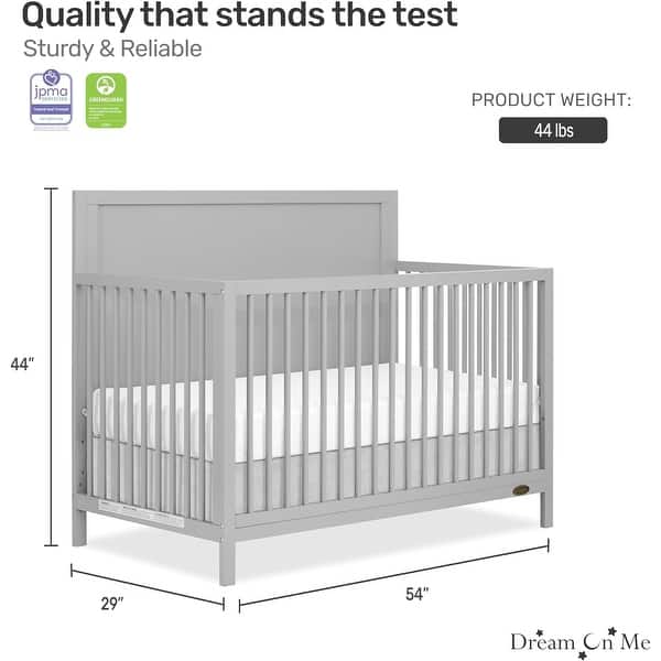 Dream On Me Dillian 5-in-1 Convertible Crib, JPMA & Greenguard Gold Certified - Pebble Grey