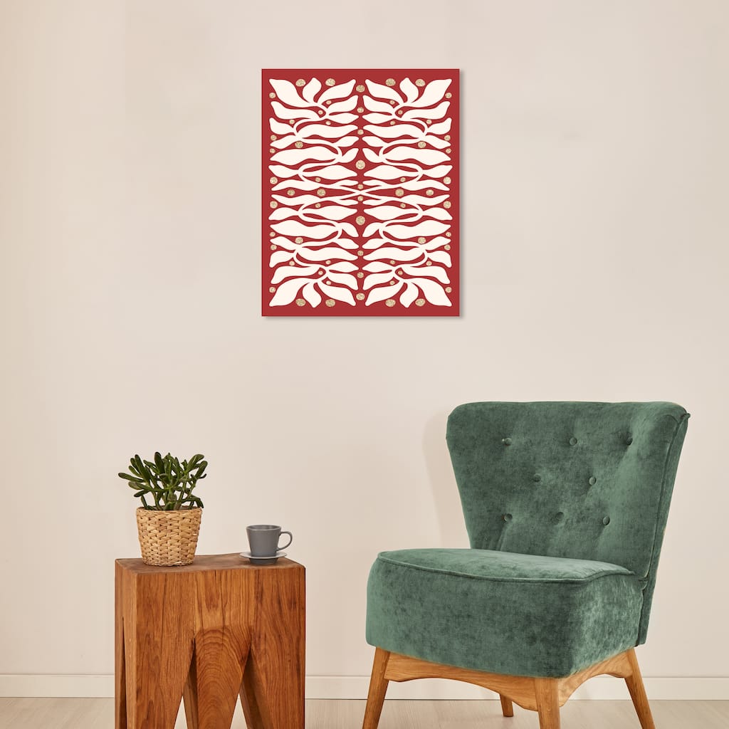 Wynwood Studio Canvas Floral and Botanical Glitter Drops on the Vines Red Glam Wall Art Canvas Print