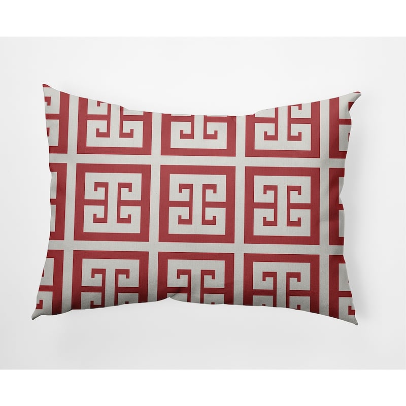 Greek Key Patterned Nautical Decorative Indoor Pillow - Ligonberry Red - 14" x 20"