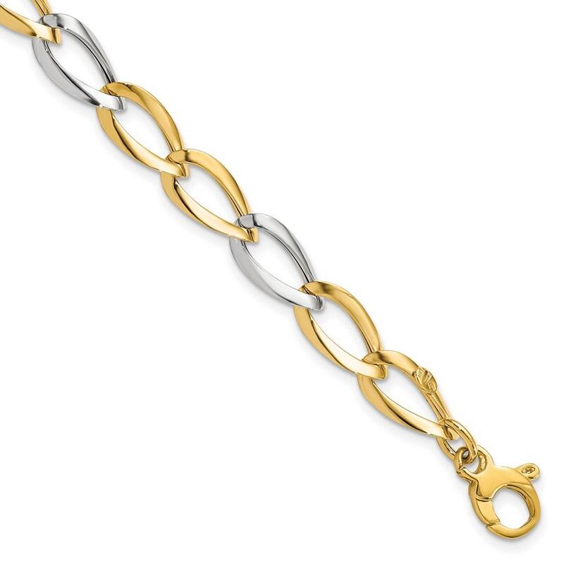 Curata 14k Two Tone Gold Polished Fancy Link Bracelet 7.5 Inch