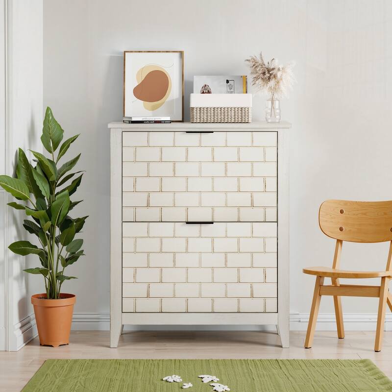 Retro White Shoe Storage Cabinet with 2 Flip Drawers for Hallway and Entryway