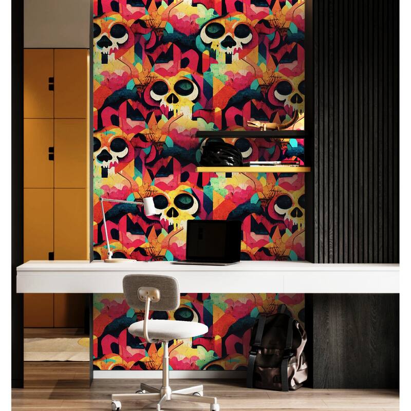 Skull Graffiti Multicoloured Wallpaper