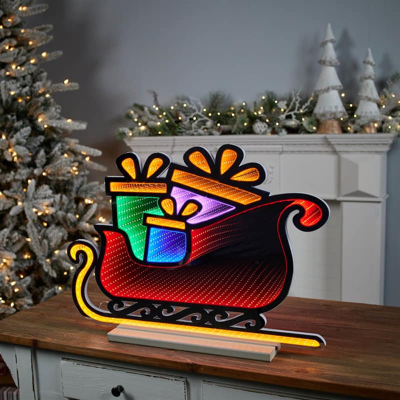 Acrylic Sleigh Decor with Infinity Lights 24.5 inches Holiday Display - 24.5” x 4” x 18” (L x W x H) - Multi