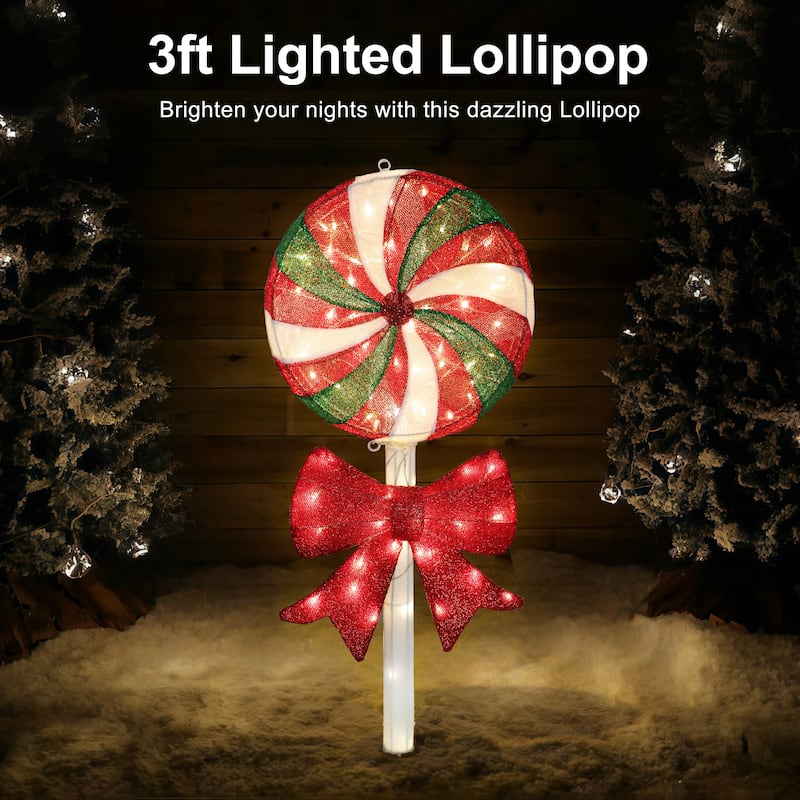 Puleo International 3' Pre-Lit Lollipop Christmas Holiday Decor with 80 Warm White Twinkling LED Lights