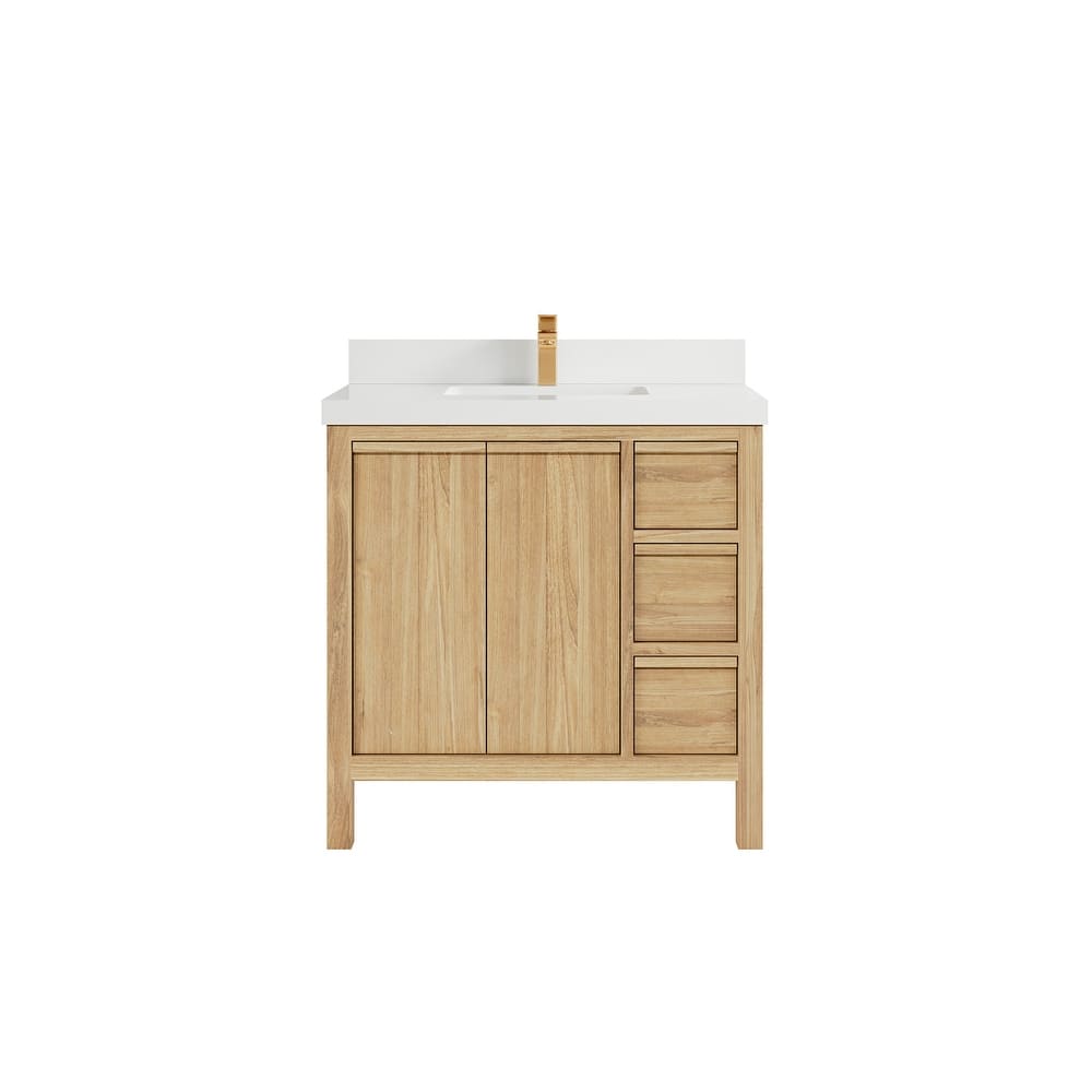 Willow Collections 36 in. W x 22 in. D Elizabeth Solid Teak Wood Center Sink Bathroom Vanity with Countertop