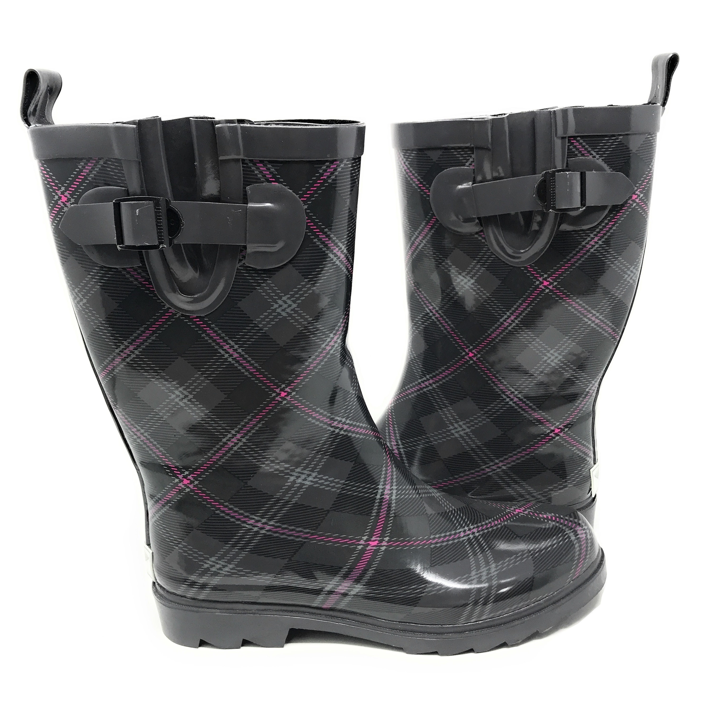 women's plaid rain boots