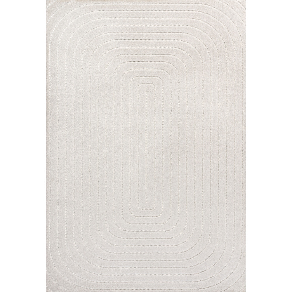 JONATHAN Y Anders High-Low Modern Scandinavian Arch Stripe Monotone Ivory Indoor/Outdoor Rug
