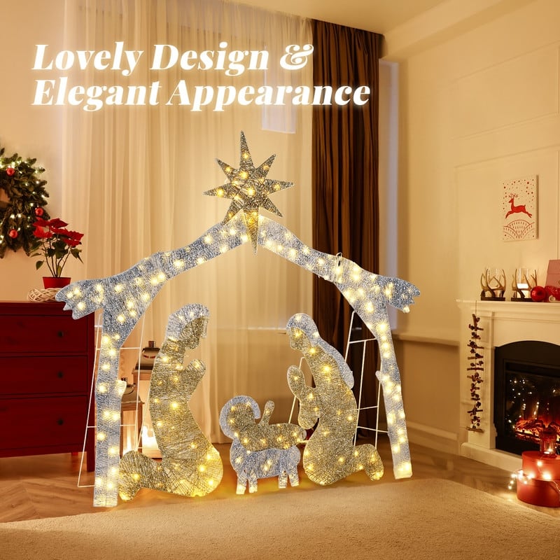 6ft Brown Roof LED Lights Nativity Scene Garden Jesus Decoration