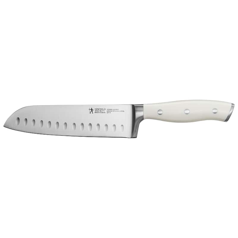 HENCKELS Forged Accent Hollow Edge Santoku Knife - White Handle - 7-inch