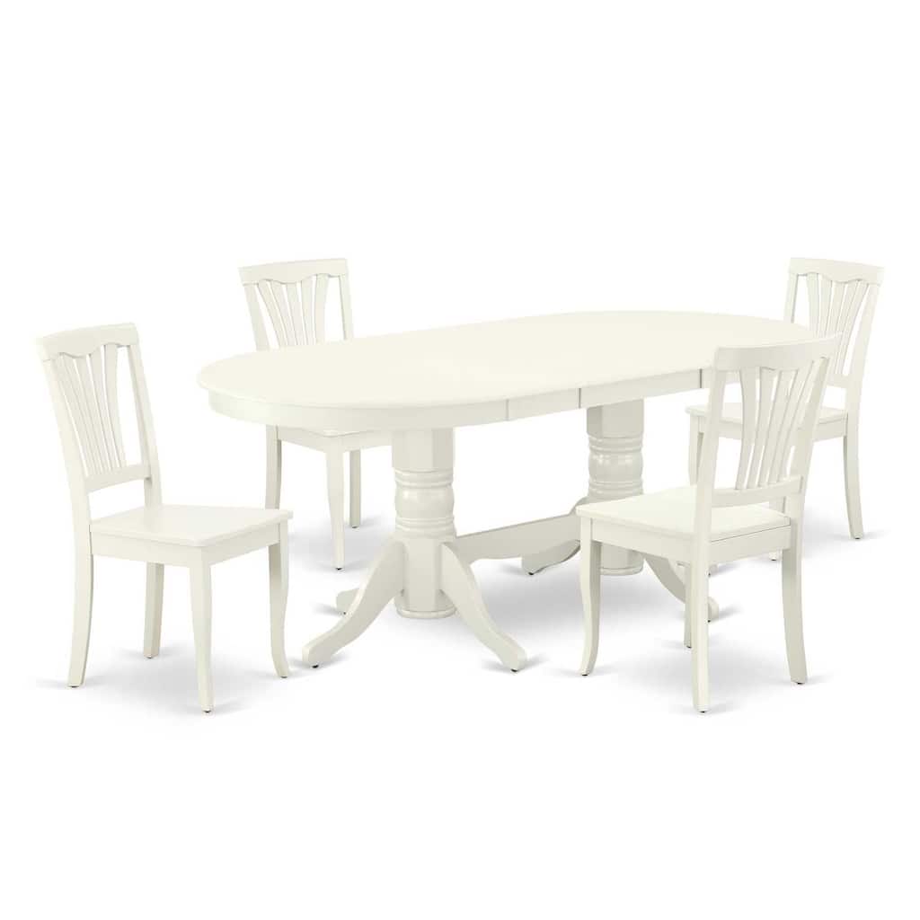 5-Piece Kitchen Dining Set - Table with Butterfly Leaf & 4 Chairs - Linen White - 76
