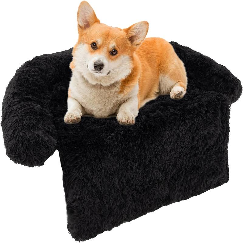 Soft Calming Dog Bed -Fluffy Plush Pet Bed w/ Removable Washable Cover - Small