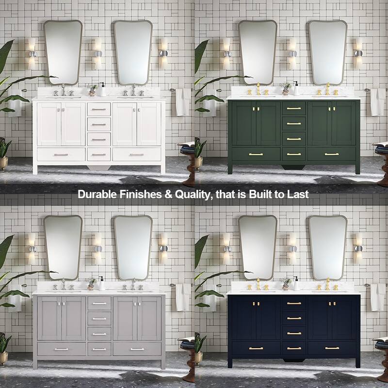 Prismatica 60 in. White Vanity with Countertop & Splash, Double Sinks