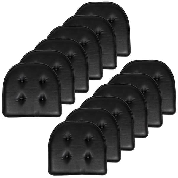 slide 2 of 7, U-Shaped Faux Leather Memory Foam Chair Pads Set of 12 - Black