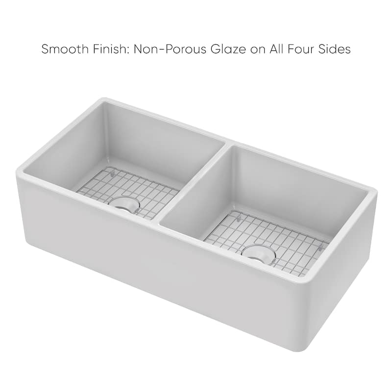 Reversible Fireclay Kitchen Sinks With Grid Three Edge Frame, Plain Front Apron