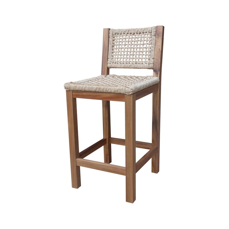 Outdoor Set of Two Stool with Wicker Seats and Back