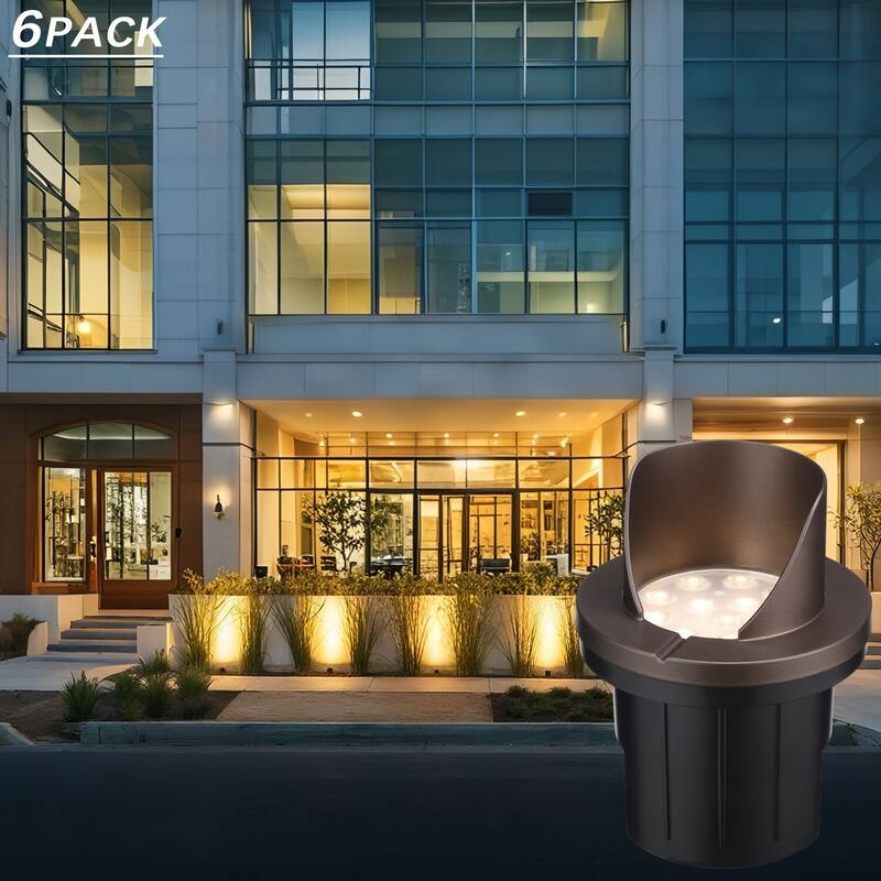6 Pack Commercial Grade 6W LED In-Ground Well Lights, 3000K Warm White - Shielded