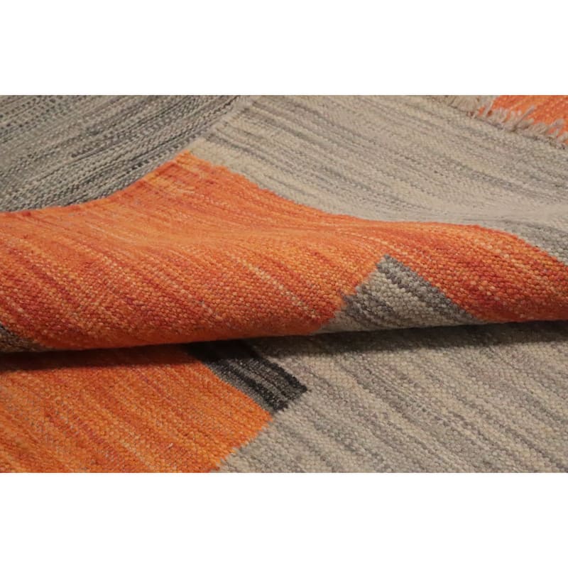 Hand Woven Oriental 100% Wool Carpet Southwestern Tribal Greys & Charcoal Kilim Area Rug - 7' 8'' X 5' 0''