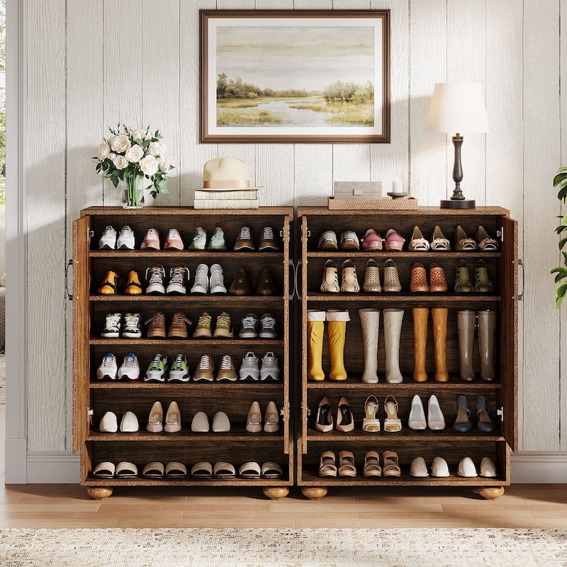 7-Tier Shoe Storage Cabinet with Doors for Entryway, Holds up 28 Pairs - 13.77"D x 31.5"W x 41.34"H