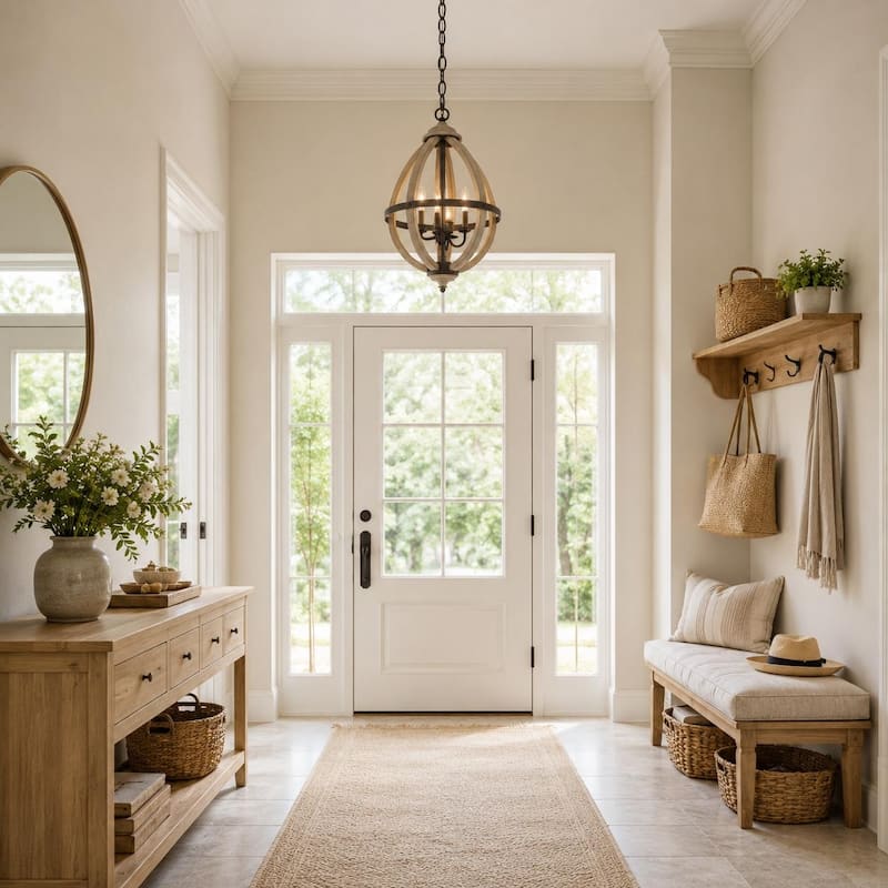 Farmhouse 4-Light Wood Lantern Chandelier Kitchen Island Pendant Light