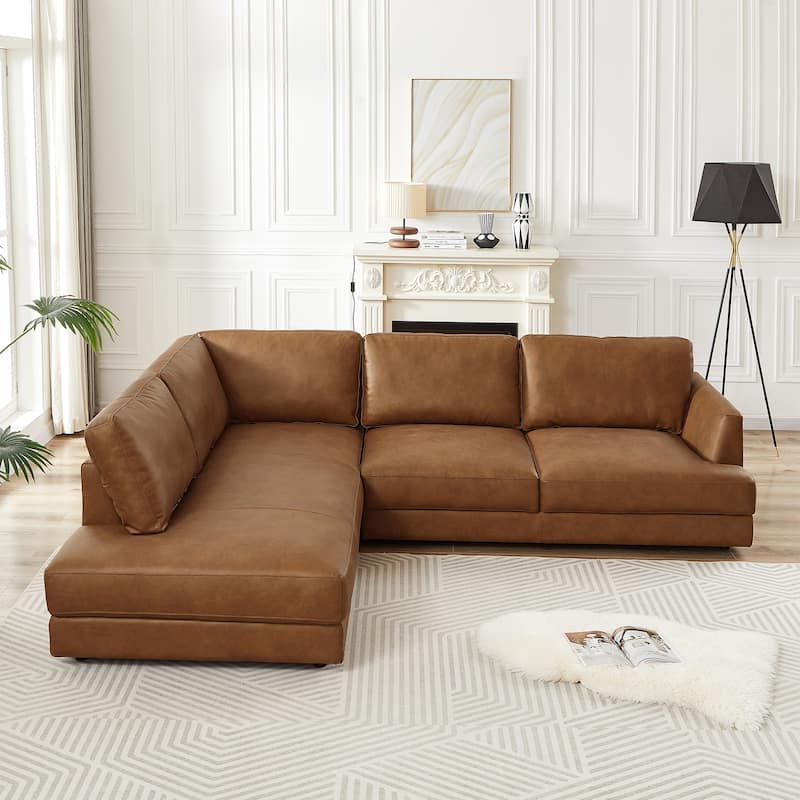 Gloria Mid-Century Modern Cozy Sectional Leather Sofa