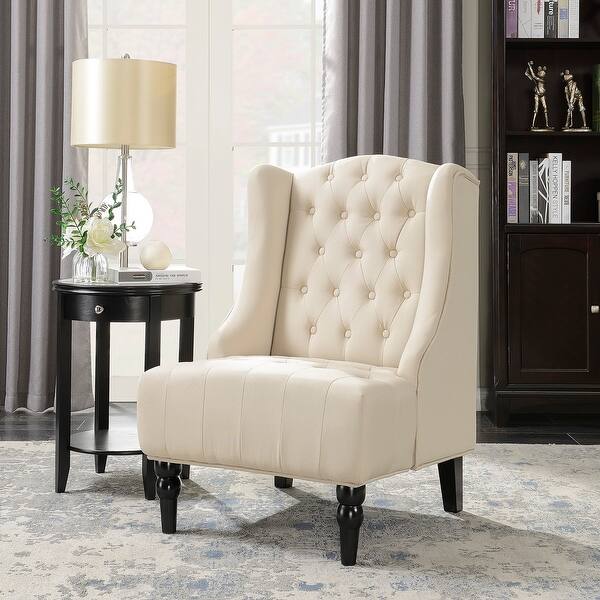 Shop Belleze Tall Wingback Tufted Fabric Accent Chair Tufted High Back With Nail Head Standard Overstock 22518671