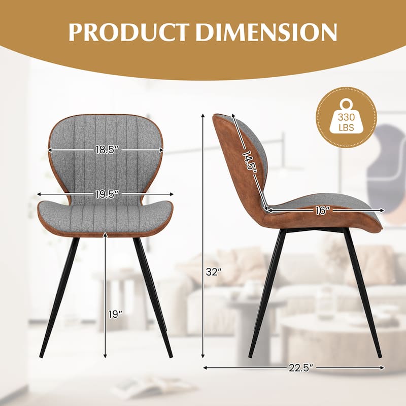 Gymax 2 Set Armless Dining Chair w/ Curved Backrest U-shaped Seat &