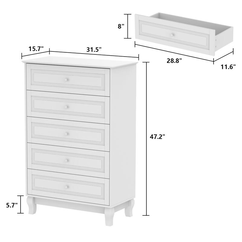 Timechee 5 Drawers Dresser Chests Chset of Drawers Organizer Lacquered