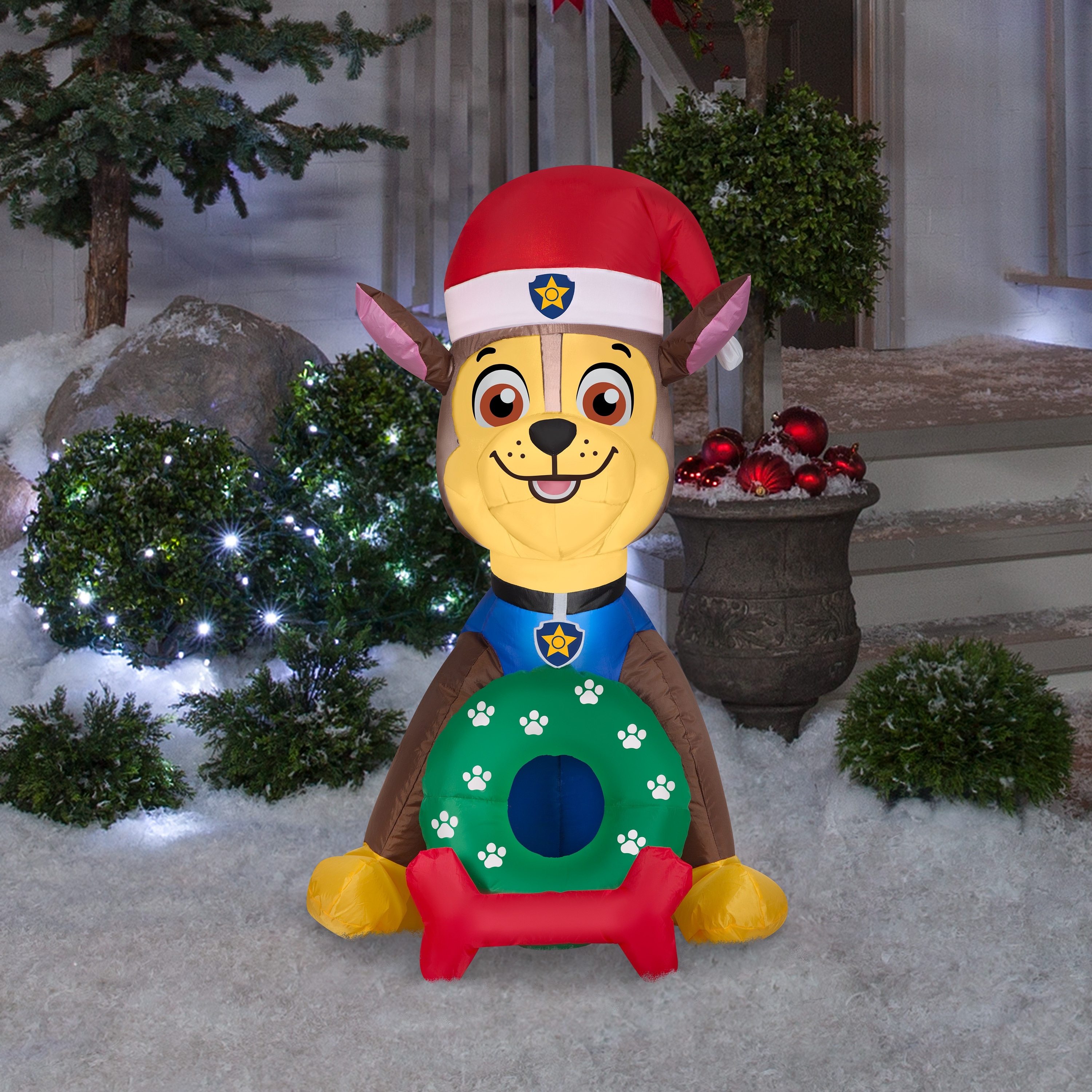Gemmy Christmas Airblown Inflatable Chase in Santa Hat w/Wreath Nick, 3 ft Tall, brown