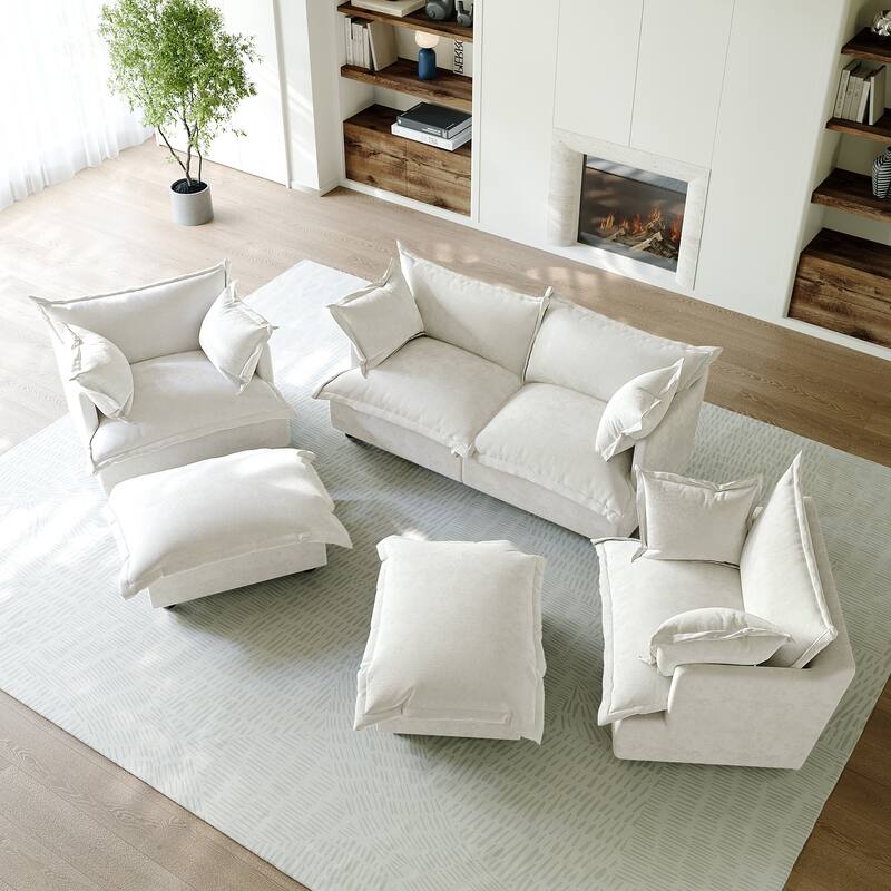 6 Piece Oversized Chenille Comfy Cloud Modular Sectional Sofa Set