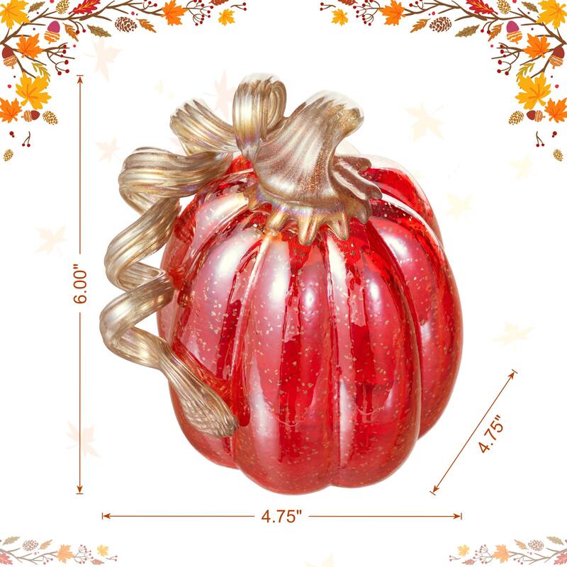 Glitzhome Set of 3 Fall Harvest Red Glass Pumpkin & Gourd with Glitter Thanksgiving Decorating