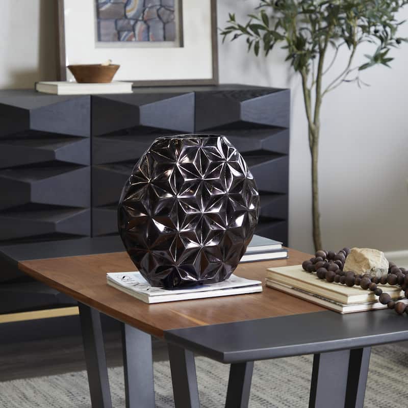 Aluminum Metal Geometric Faceted Decorative Vase - Silver, Black or Gold - CosmoLiving by Cosmopolitan