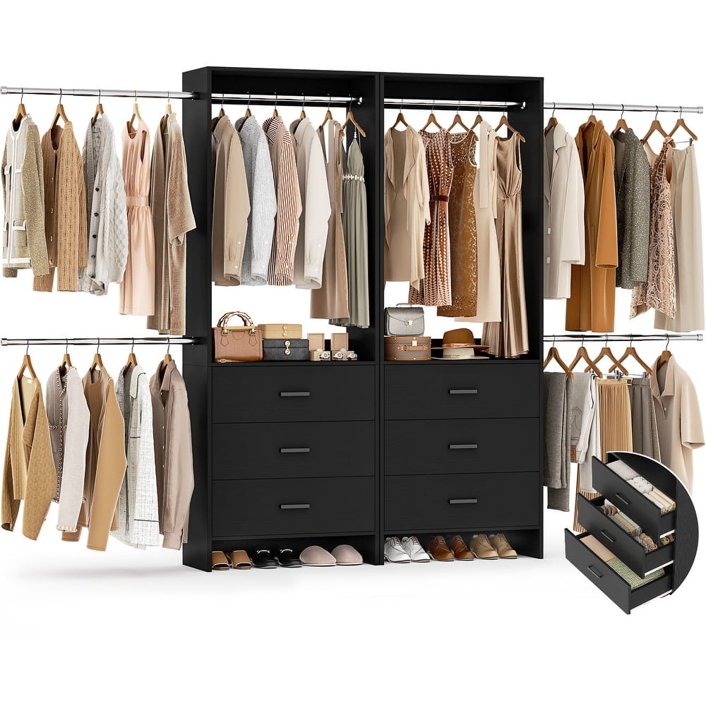 Cimly Set of 2 Closet Organizer System with Adjustable Hanging Rods and Drawers