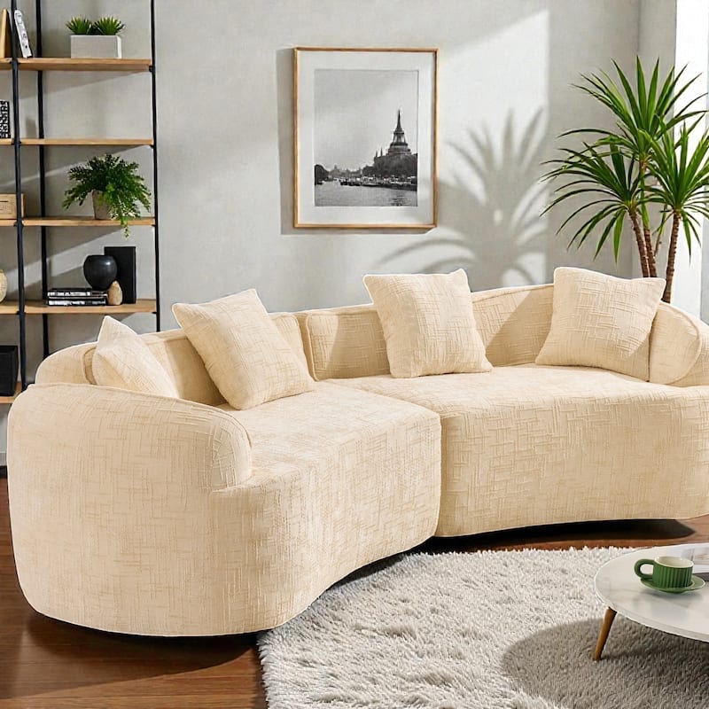 Curved Compressed Sofa Nordic Style, Chenille Upholstered 4 Seat Couch with Medium Soft Comfort for Living Room