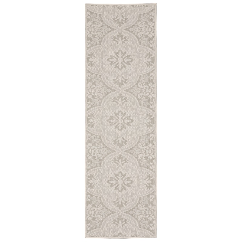 Vista Home Palmetto Moroccan Trellis Indoor/ Outdoor Area Rug - 1'10" x 7'3" - Ivory/ Grey