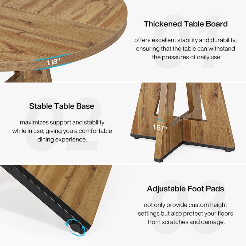 Round Dining Table for 4, 47 Inch Farmhouse Kitchen Table Small Dinner Table Wood Kitchen Table for Dining Room Living Room