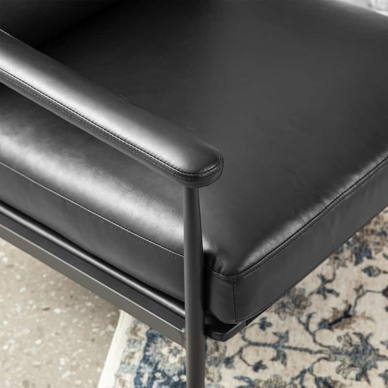 Glitzhome 33.75"W Mid-Century Modern Leatherette Armchair With High Back and Padded Arms - 33.75" W x 39.5" H x 28" D
