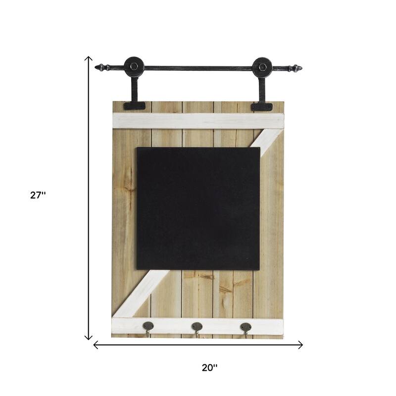 HomeRoots 27" X 20" Black And Brown Wood Hanging Chalkboard With Hooks