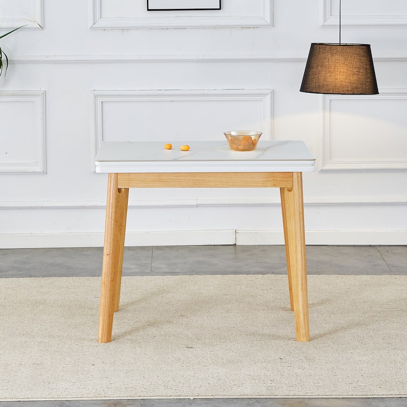 Imitation marble white sintered stone tabletop with rubber wooden legs, foldable computer desk