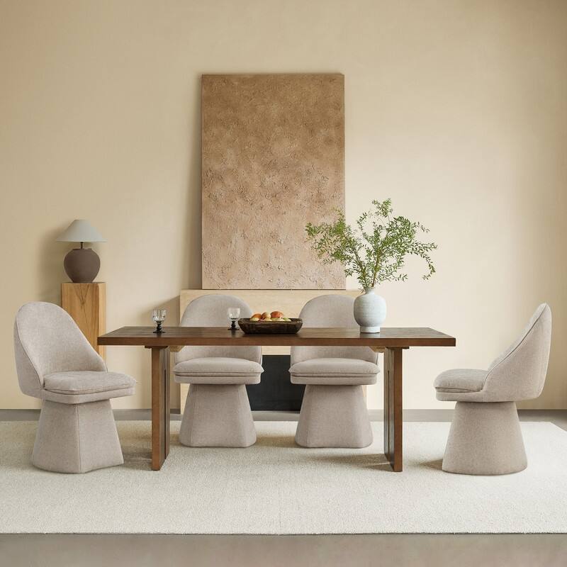 Darah Upholstered Swivel Armless Dining Chair Double-layered Cushions - Set of 4 - Khaki