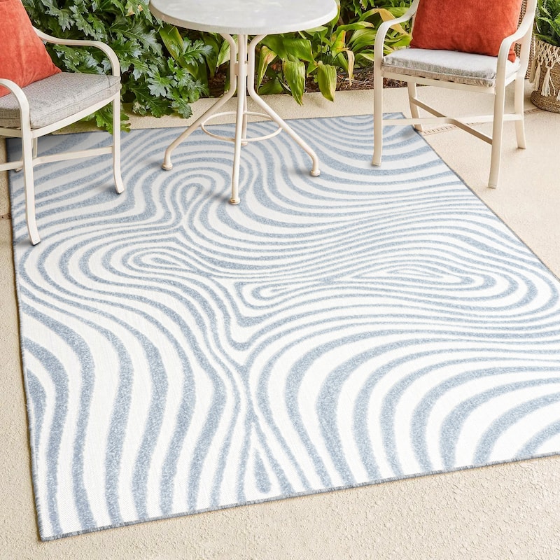 JONATHAN Y Nordby Abstract Groovy Striped Light Blue/Ivory Area Rug