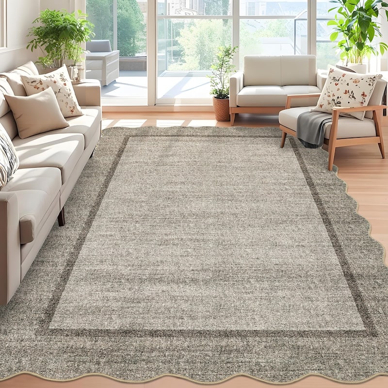 Garvee Scallop Solid Washable Area Rug - 9'x12' - Brown