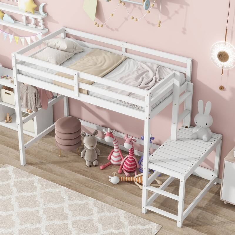 Twin High Loft Bed with Ladder,Guardrails