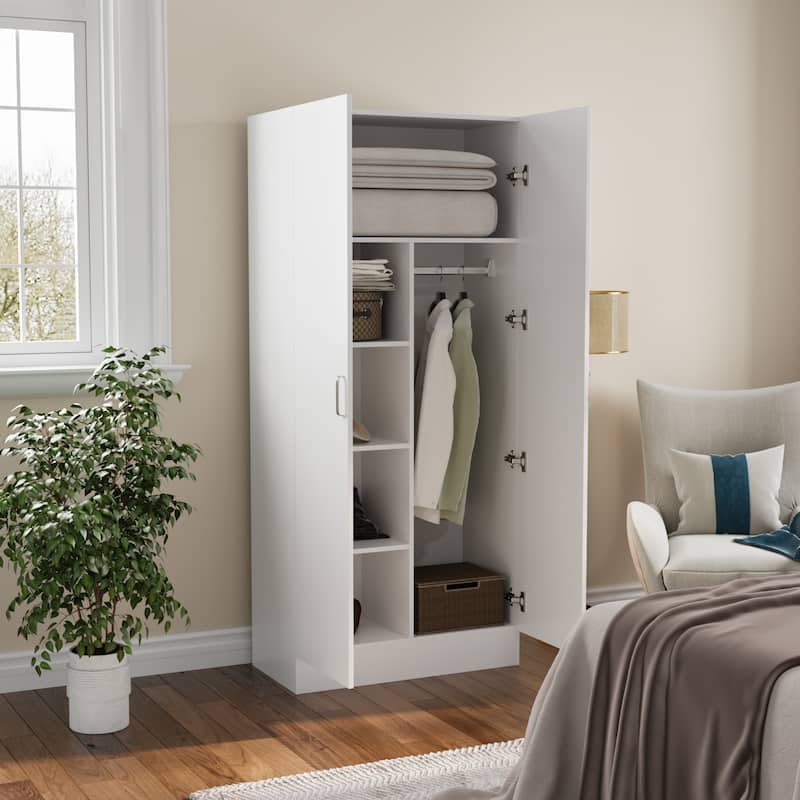 2-Door Wardrobe Armoires Freestanding Bedroom Armoire with Hanging Rod