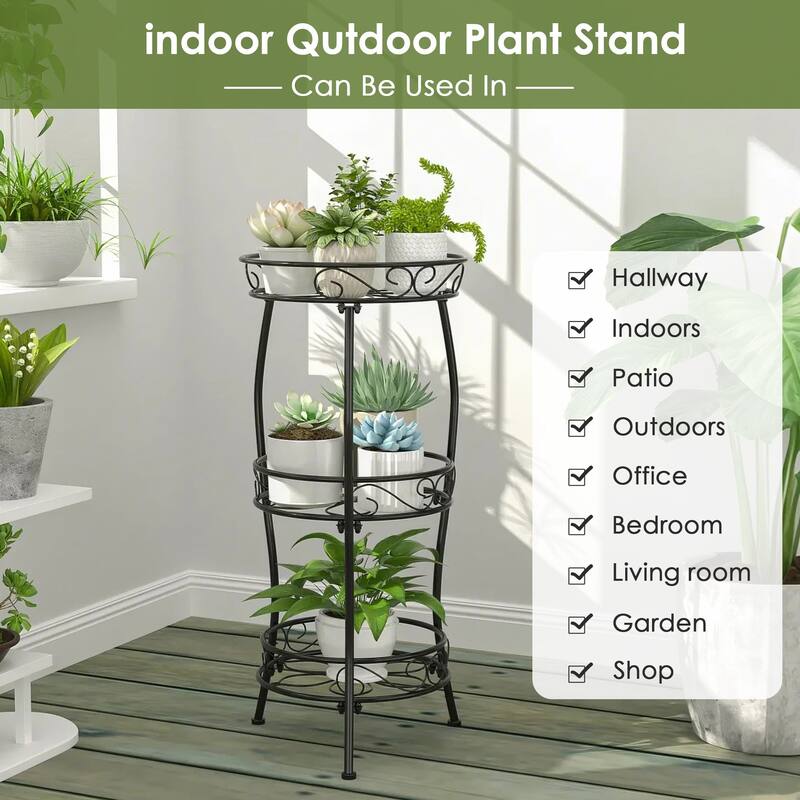 Javlergo Black 3-Tier Metal Plant Stand Indoor Outdoor Tall Plant Shelf with Hollow Design for Living Room Balcony Garden