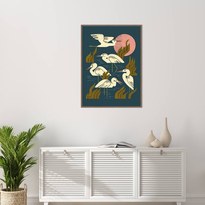 Five Heron Flock by Renea l. Thull Framed Canvas Wall Art Print