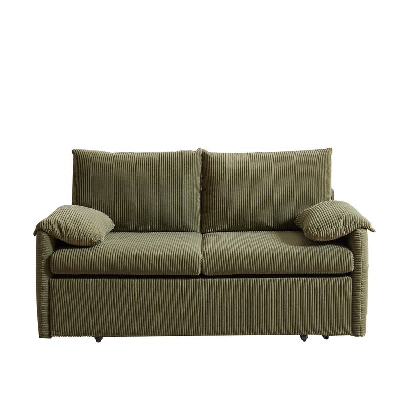 65" Corduroy 2-Seater Sleeper Sofa, 3-in-1 with Storage and Side Pocket