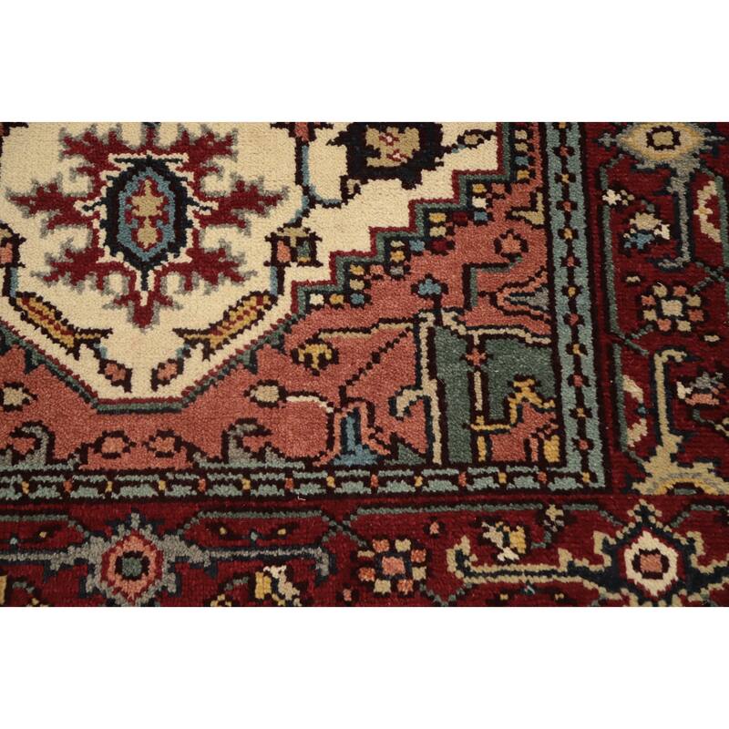 Hand Knotted Oriental 100% Wool Carpet Traditional Medallion Beige & Ivories Heriz (serapi) Area Rug - 5' 9'' X 4' 0''