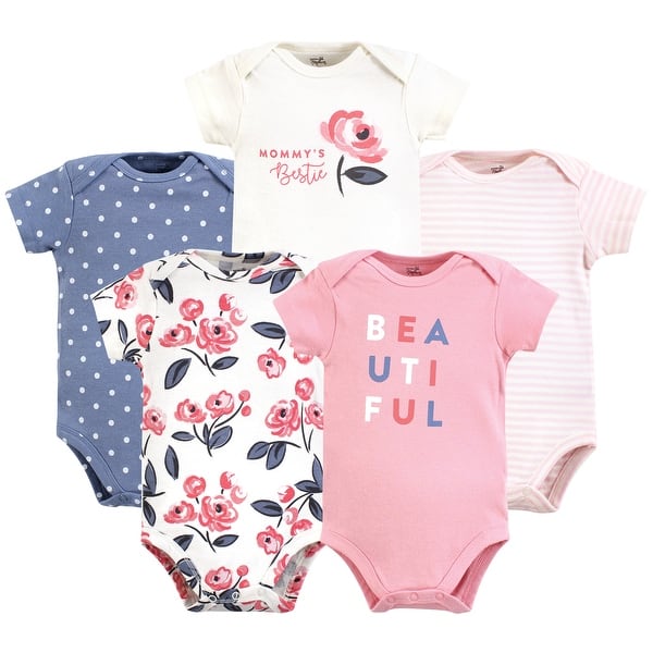 slide 1 of 1, Touched by Nature Girls Organic Cotton Bodysuits, Bubblegum Floral 12-18 Months - Bubblegum Floral