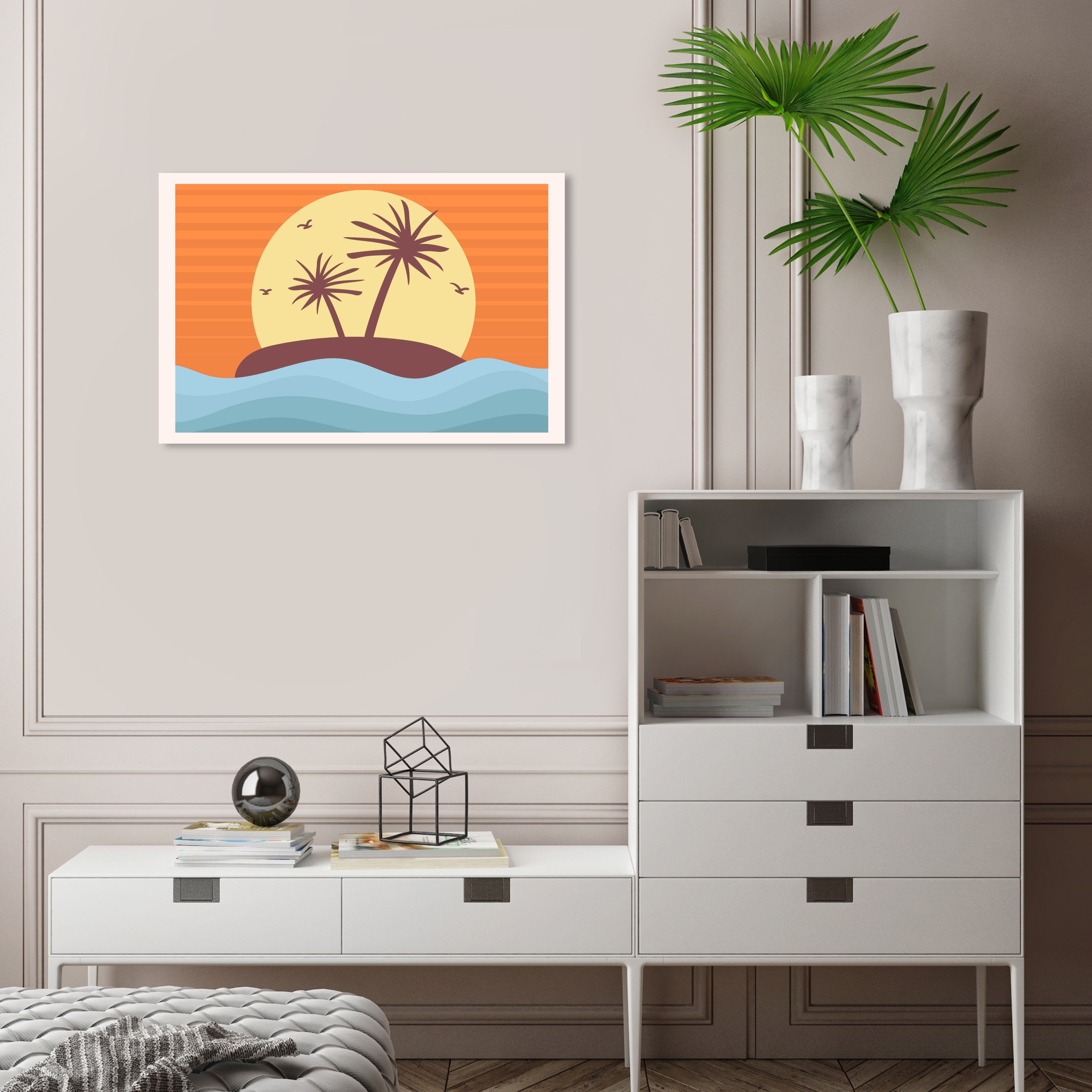 Wynwood Studio Canvas Nature and Landscape Retro Sunset Orange and Nautical & Coastal Wall Art Canvas Print