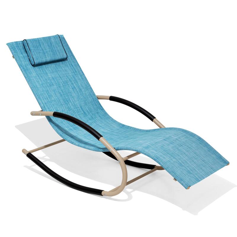 Outdoor Patio Rocking Chair Curved Rocker Chaise Lounge Chair with Pillow